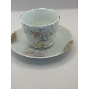 Wheelock China Germany Pink Floral Gold Scalloped Edge Tea Cup & Saucer READ